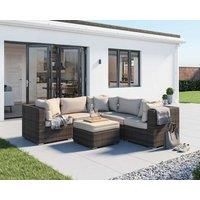 Rattan Garden Corner Sofa Set in Brown & Champagne - 6 Piece - Florida - Rattan Direct