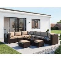 Rattan Garden Corner Sofa Set in Brown & Cream - Geneva 11 Piece - Rattan Direct