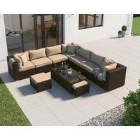 Rattan Garden Corner Sofa Set in Brown - Geneva 10 Piece - Rattan Direct