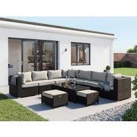 Geneva 11 Piece Rattan Garden Corner Sofa Set in Black & White - Rattan Direct