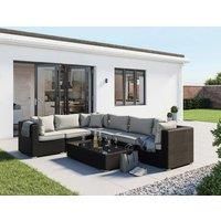 Rattan Garden Corner Sofa Set in Black - Sofa + Coffee Table - Geneva - Rattan Direct