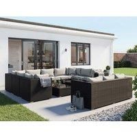 Rattan Garden Corner Sofa Set in Brown & Cream - Geneva 12 Piece - Rattan Direct