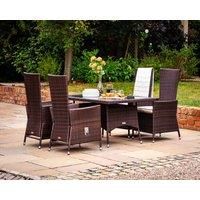 Small Rectangular Rattan Garden Dining Table & 4 Reclining Chairs in Brown - Cambridge - Rattan Direct