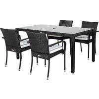 4 Rattan Garden Chairs & Small Rectangular Dining Table Set in Black & White  Roma  Rattan Direct