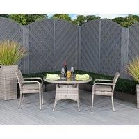 Small Round Rattan Garden Dining Table & 2 Stackable Chairs in Grey - Roma - Rattan Direct