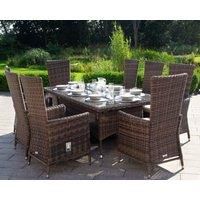 Cambridge 8 Reclining Chairs & Rectangular Dining Table in Truffle Brown & Champagne - Cambridge - Rattan Direct