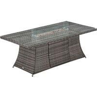 Large Rectangular Rattan Dining Table with Fire Pit in Grey - Rattan Direct