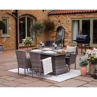 4 Seat Rattan Garden Dining Set With Rectangular Table in Grey With Fire Pit - Cambridge - Rattan Direct