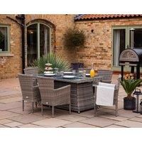 6 Seat Rattan Garden Dining Set With Rectangular Table in Grey With Fire Pit - Cambridge - Rattan Direct