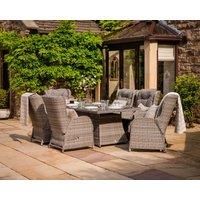 6 Reclining Rattan Garden Chairs & Large Rectangular Fire Pit Dining Table in Grey - Fiji - Rattan Direct