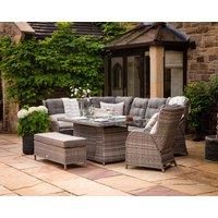 Reclining Rattan Corner Sofa Set with Rectangular Fire Pit Dining Table in Grey - Fiji - Rattan Direct