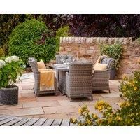 6 Seat Rattan Garden Dining Set With Rectangular Table in Grey With Fire Pit - Riviera - Rattan Direct