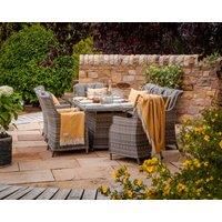 8 Seat Rattan Garden Dining Set With Rectangular Table in Grey With Fire Pit - Riviera - Rattan Direct