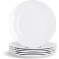 White Dessert Dinner Plates Wide Rimmed. Porcelain Crockery - 190mm - x6