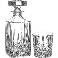 RCR Crystal 5 Piece Orchestra Whisky Decanter & Glasses Set - Vintage Cut Glass Spirit Holder with Stopper - 750ml Transparent