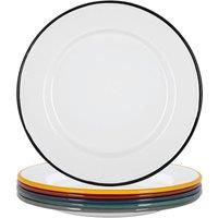 White Enamel Dinner Plates Metal Outdoor Camping Food Dishes 25.5cm 6 Colours