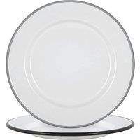 White Enamel Side Plates Metal Outdoor Camping Food Dishes 20cm Black/Grey