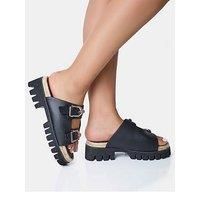 Public Desire Equinox Buckle Detail Cleated Sole Sandal - Black