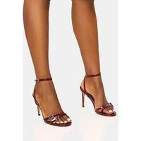 Public Desire Wide Fit Jenna Buckle Detail Heeled Sandal - Burgundy