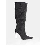 Public Desire Lothorio Knee High Boots - Black Diamante