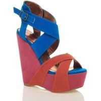 WOMENS LADIES HIGH HEEL PLATFORM STRAPPY BUCKLE WEDGE SANDALS SHOES SIZE