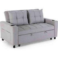 More4Homes Hudson 2-seater Sofa Bed Linen Fabric With Cup Holders Light Grey