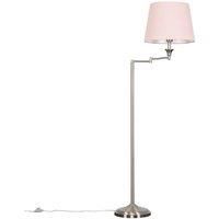 MiniSun Modern Adjustable Swing Arm Floor Lamp in a Brushed Chrome Finish with a Pink Tapered Light Shade