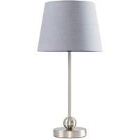 Chrome Metal Table Lamp Bedside Bedroom Light Fabric Shade Lampshade LED Bulb