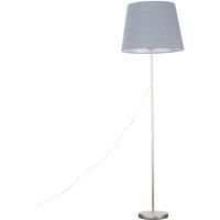 MiniSun Modern Standard Floor Lamp in a Brushed Chrome Metal Finish with an Extra Large Grey Tapered Shade