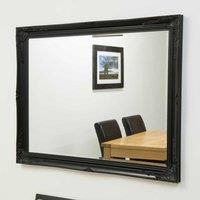 Extra Large Antique Black Wood Wall Mounted Mirror 4Ft7X3Ft7, 140x109cm