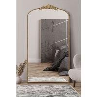 Mirroroutlet Crown - Gold Metal Framed Arched Wall Mirror With Decorative Crown 68inch X 38inch 174Cm X 96Cm