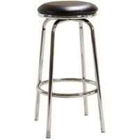 Two Bar Stools Black Leather Swivel Seat No Back Chrome Legs