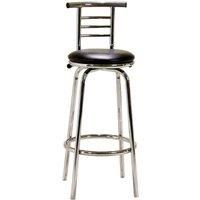 Two Bar Stools Narrow Back Leather Seat Chrome Base Swivel Seat