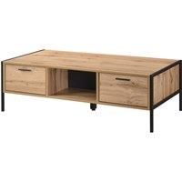 Michigan Coffee Table 2 Drawer/Coffee Table with Drawers 1238W x 600D x 400H / Oak Effect/Black Metal Frame