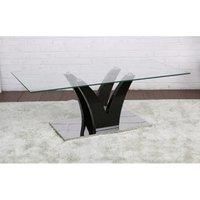 Opal Glass Coffee Table Black High Gloss / 1100W x 600D x 420H Clear Glass with High Gloss Legs/Stainless Steel Base