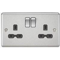 KNIGHTSBRIDGE CL9BC 13A 2G DP Switched Socket with Black Insert-Rounded Edge Brushed Chrome