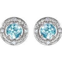 Sterling Silver Birthstone and Diamond Stud Earrings