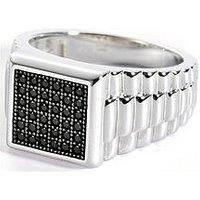 Love Gold Men'S Sterling Silver Black Cubic Zirconia Square Signet Ring