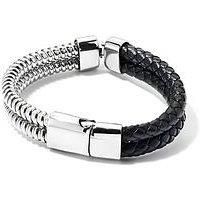 The Love Silver Collection Men'S Leather And Stainless Steel Bracelet