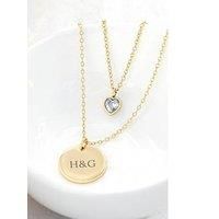 Treat Republic Personalised Layered Crystal Heart And Disc Necklace In Gold