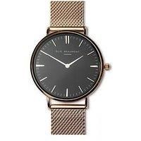 Treat Republic Personalised Elie Beaumont Ladies Rose Gold Mesh Strapped Watch With Black Dial