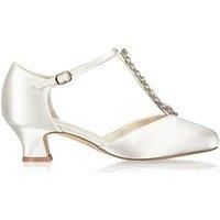 Satin 'Alva' Crystal T-bar Low Heel Shoes