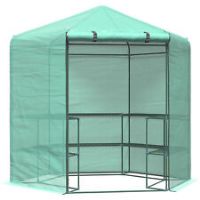 Outsunny 194 x 225CM Walk In Greenhouse 3-Tier Garden Hexagon Grow Flower Plants