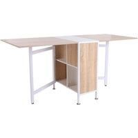 HOMCOM Foldable Drop Leaf Dining Table Folding Workstation for Small Space with Storage Shelves Cubes Oak & White