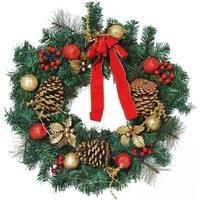 60cm Pre-Lit Artificial Christmas Door Wreath Holly LED Decor Indoor Outdoor - Homcom