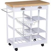 Rolling Kitchen Island Trolley Serving Cart Drawer Shelves Basket White