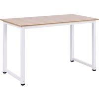 HOMCOM Computer Desk PC Writing Table Home Office Workstation Adjustable Feet Stable Work Study w/ Metal Frame Oak White