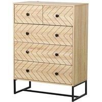 HOMCOM 5 Drawer Chest Sideboard Cabinet Storage Unit Bedroom Home Unique Zig Zag Design w/Black Metal Handles Anti Tip & Top