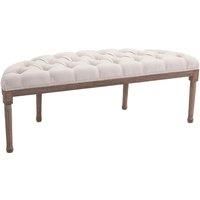 Rubberwood Tufted Half-Circle Footstool In Cream