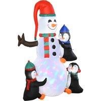 HOMCOM Christmas Inflatable Snowman and Penguins Outdoor Home Seasonal Decoration w/ LED Light